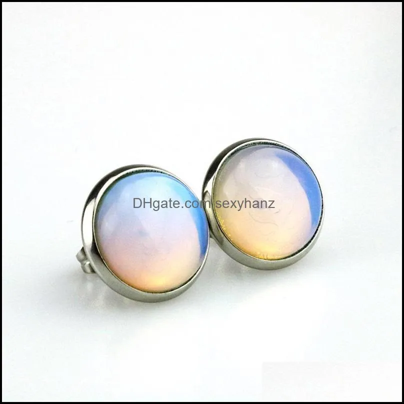 8mm 10mm 12mm natural stone druzy stud earrings opal turquoise stainless steel earrings for women jewelry