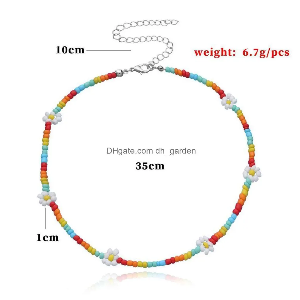 2020 korea lovely daisy flowers colorful beaded charm statement short choker necklace for women vacation jewelry a66