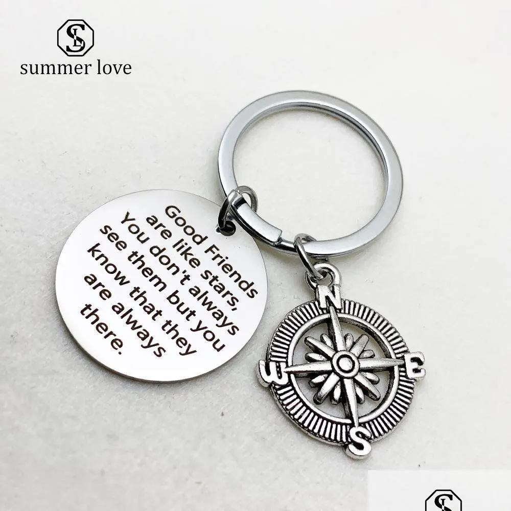 2019 personalized keychain good friends are like stars engraved keychain round fashion jewelry friendship gift