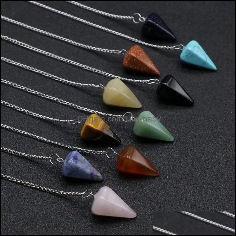 natural stone charms pendulum pink quartz agates tiger eye healing crystal pendant amulet divination dowsing