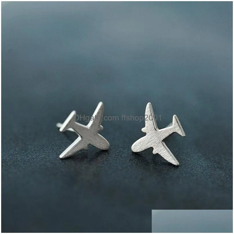 925 sterling silver cute mini air plane stud earrings womens lovely 925 silver