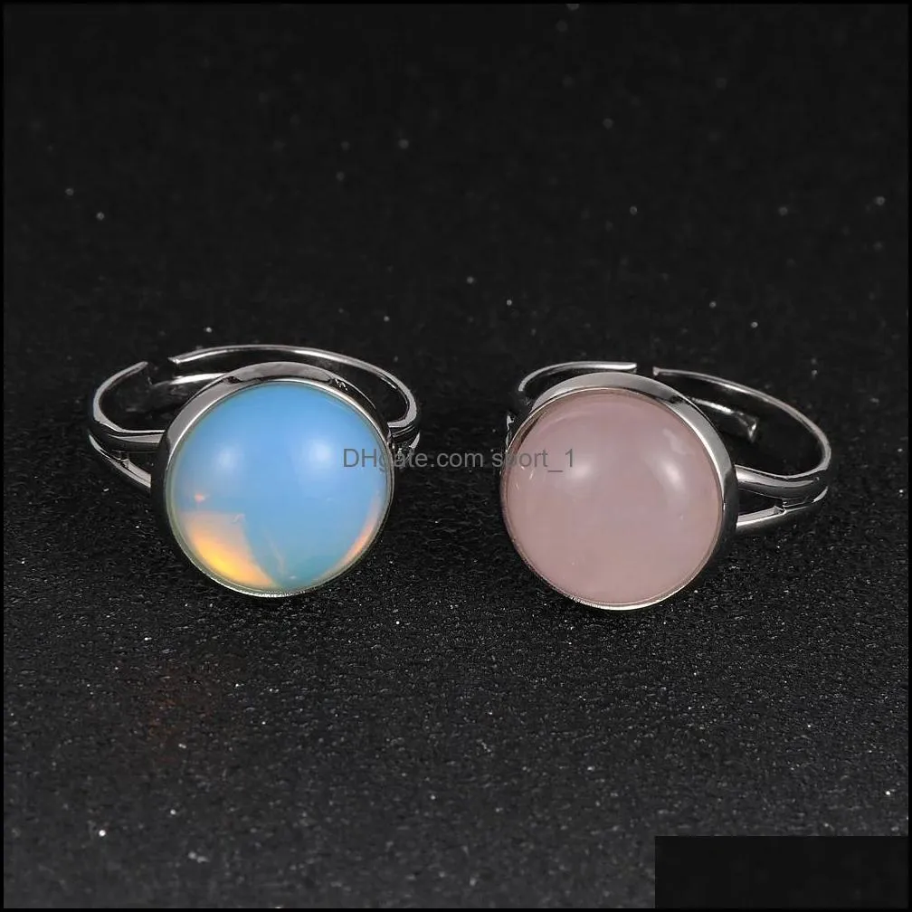 12mm natural stone ring white blue turquoise opal pink crystal chakra open ring for women jewelry