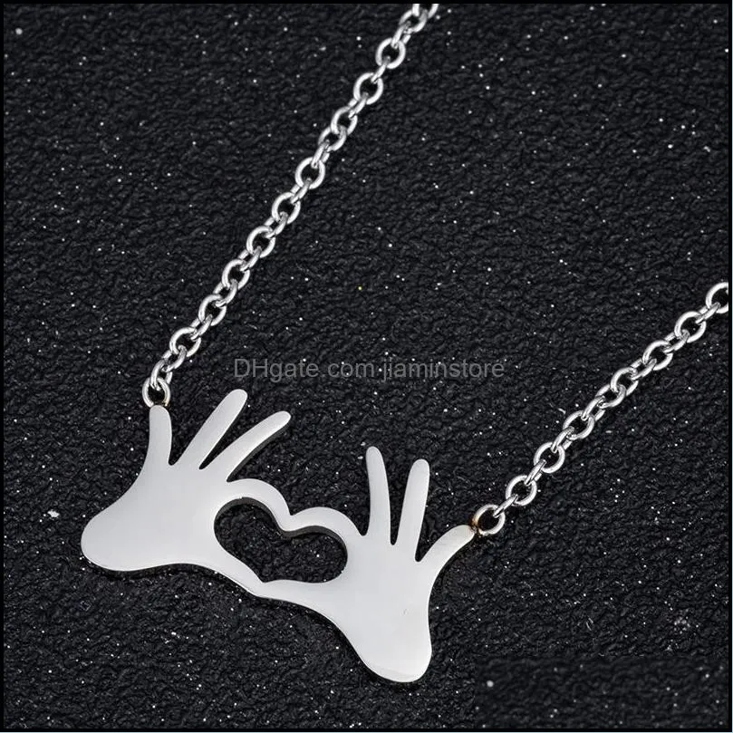 classic boho stainless steel ok gestures pendant necklaces for women love english letter heartbeat clavicle chain gift