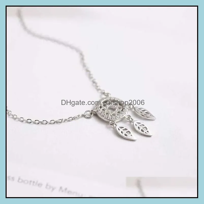 cute dream catcher feather 925 sterling silver necklaces pendants for women fashion dreamcatcher necklace girl jewelry gifts wholesale high quality