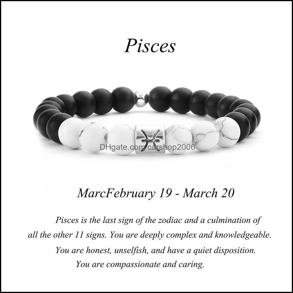 12 zodiac signs 8mm matte stone white elastic beads strands bracelets vintage constellation horoscope bracelet jewelry for men women