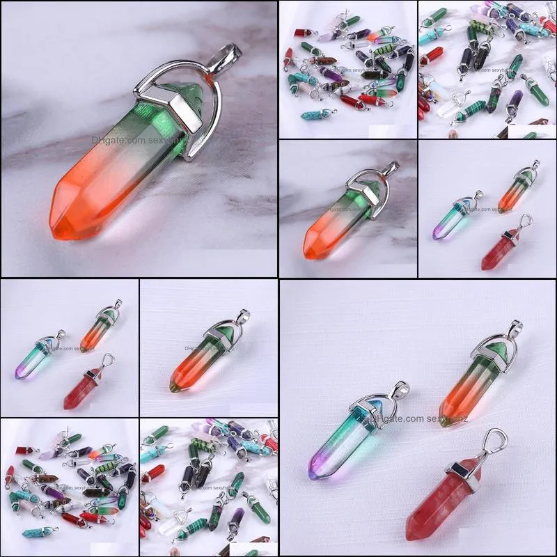 hexagon prism style natural stone pendant agate quartz bullet shape point crystal healing jewelry diy necklace earrings