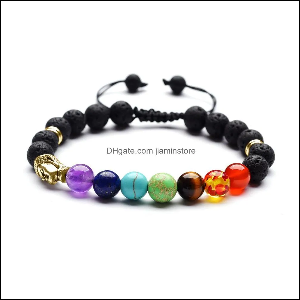 multicolor yoga handmade weave natural stones 8mm lava stone chakra bracelet essential oil diffuser bracelets jewelry
