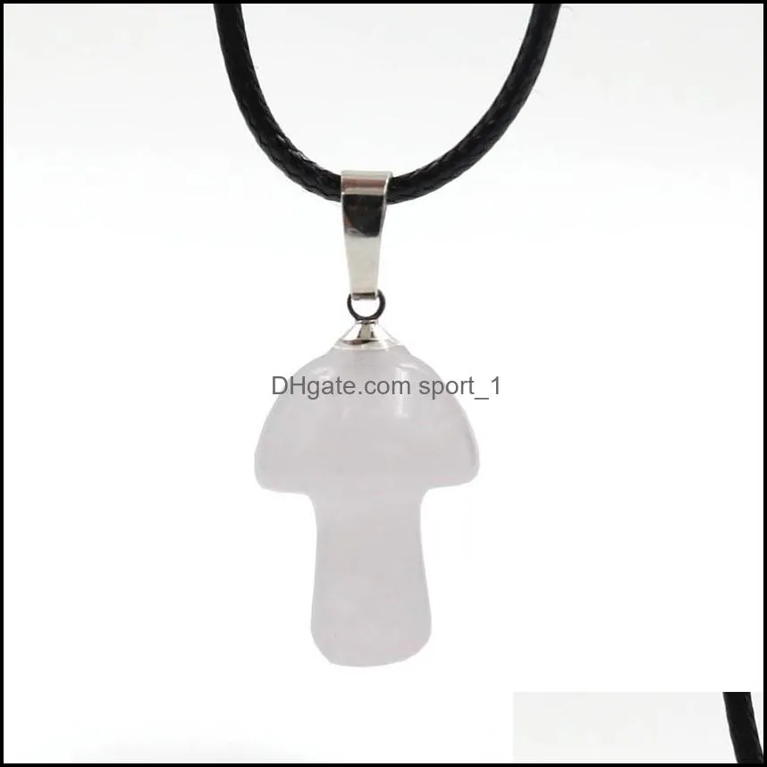 cute mushroom pendant necklace natural stone crystal quartz healing energy necklace for women pu chain necklaces