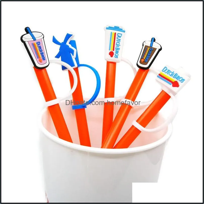 10pcs/set dutch bros straw toppers cover molds silicone charms for tumbers reusable splash proof drinking dust plug decorative 8mm straw
