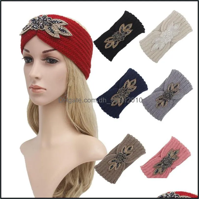 hair clips barrettes women sequin knitted hairband flower rhinestone beaded ear warmer wide head wrap 1923 t2