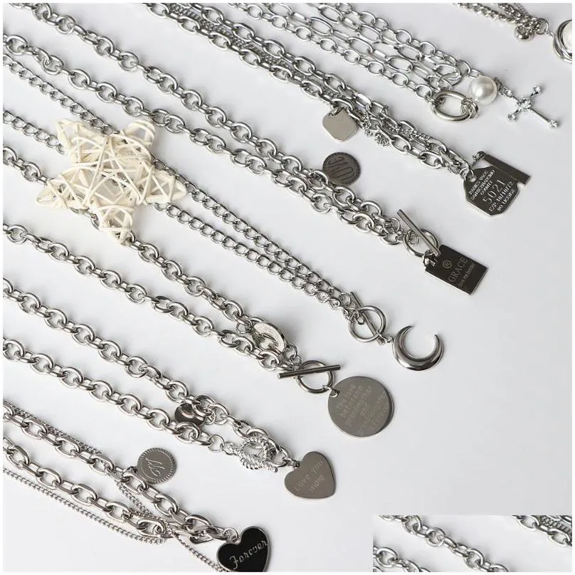 pendant necklaces 10pcs/lot vintage punk stainless steel moon heart love pendants for women men fashion jewelry party giftspendant