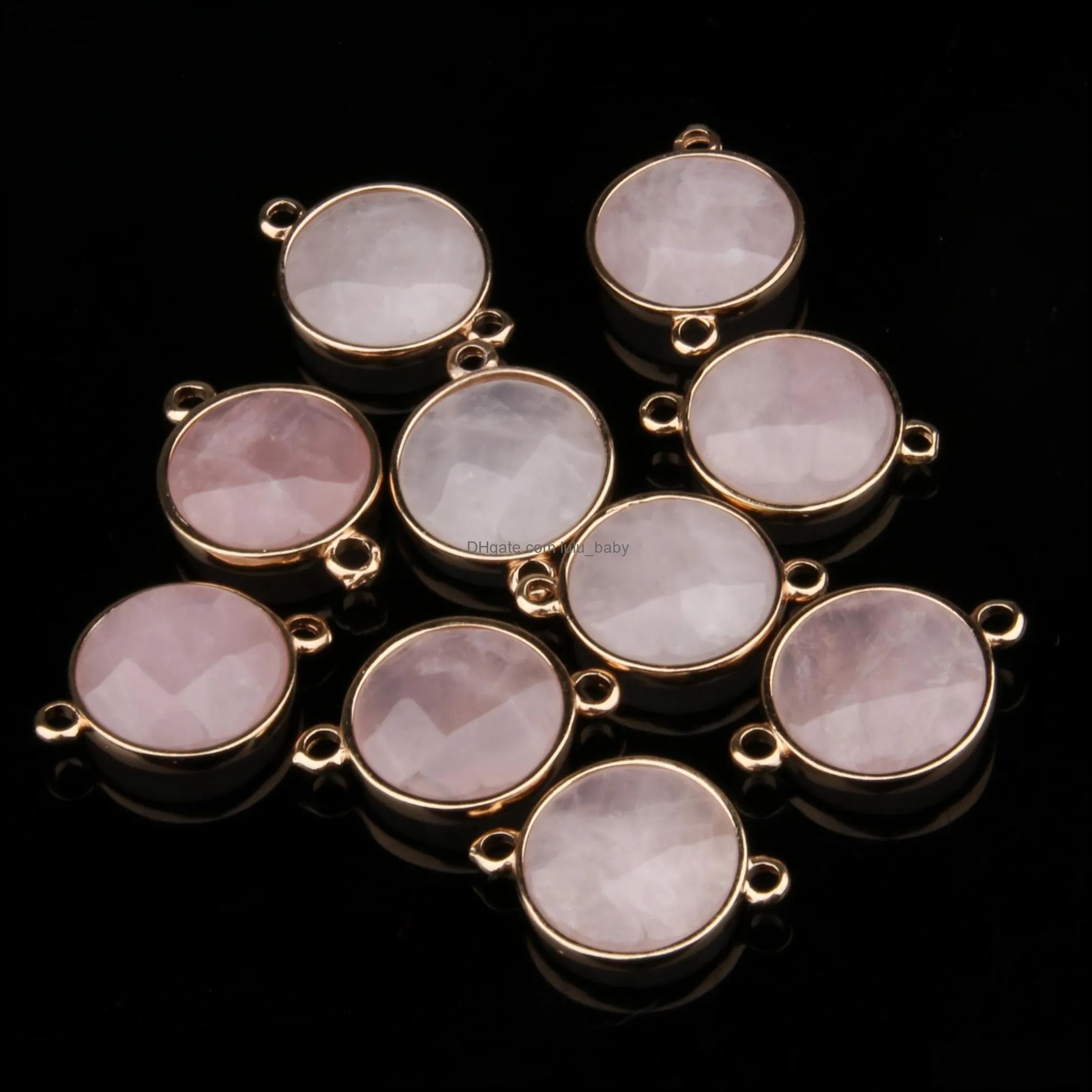 round shape natural stone rose quartz tiger eyes opal pendant charms diy for druzy bracelet necklace earrings jewelry making