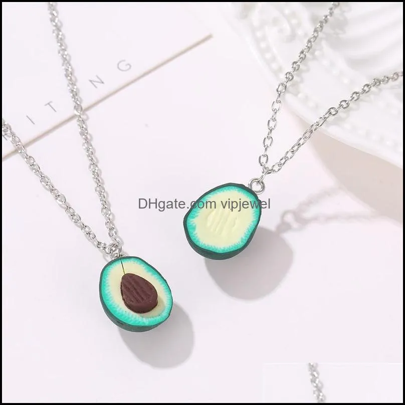 2019 cute avocado earrings pendant necklace keychain set for women girl creative soft pottery fruit charms necklace party gifts