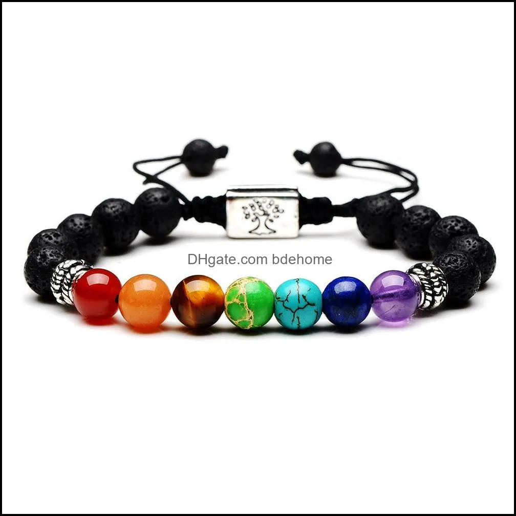 square tree of life charm lava rock beaded bracelets women 7 chakra  oil diffuser stone bangle for men aromatherapy fashion