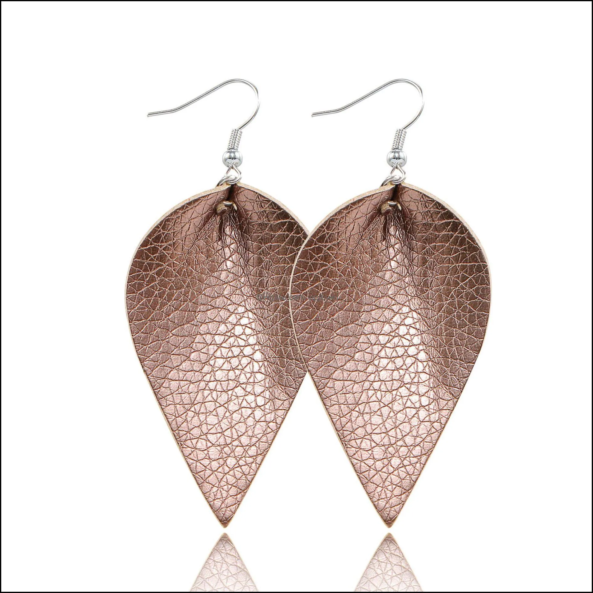 high quality double side pu leather leaf dangle earring for women girls light leather drop hook earring trendy jewelry