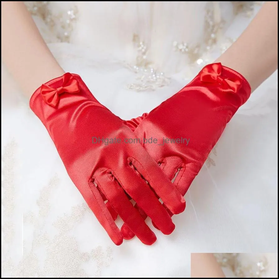 women wedding bridal five fingers short gloves satin full finger wrist length costume prom party glove