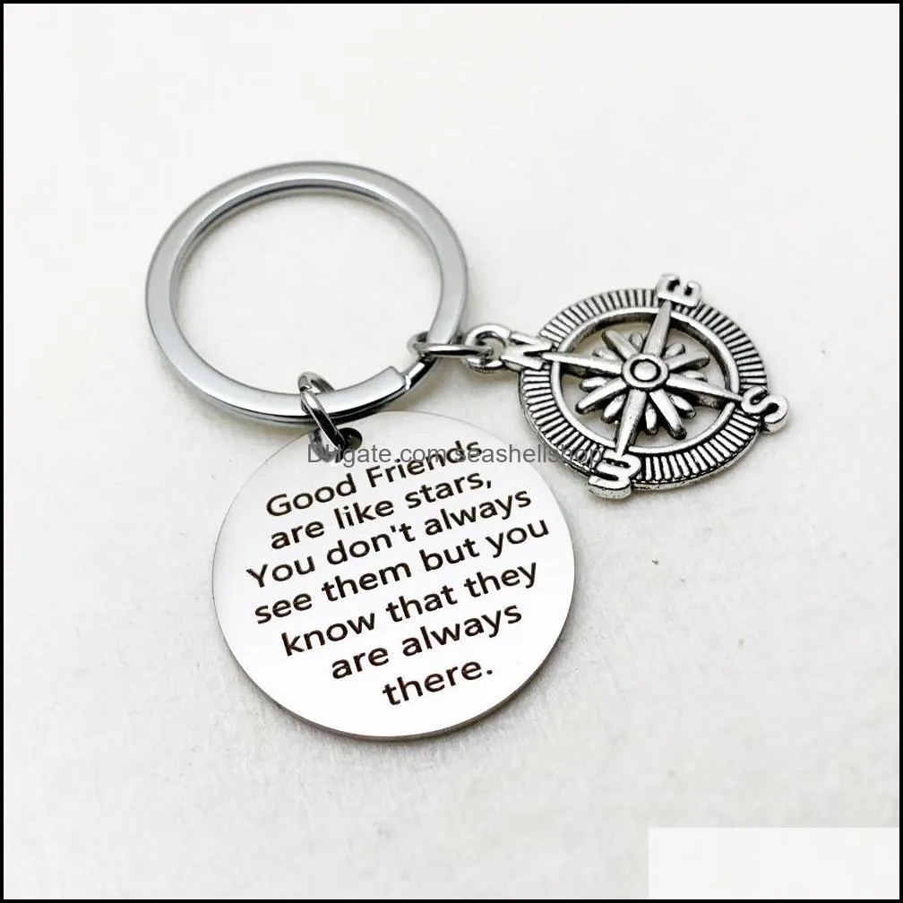 2019 personalized keychain good friends are like stars engraved keychain round fashion jewelry friendship gift