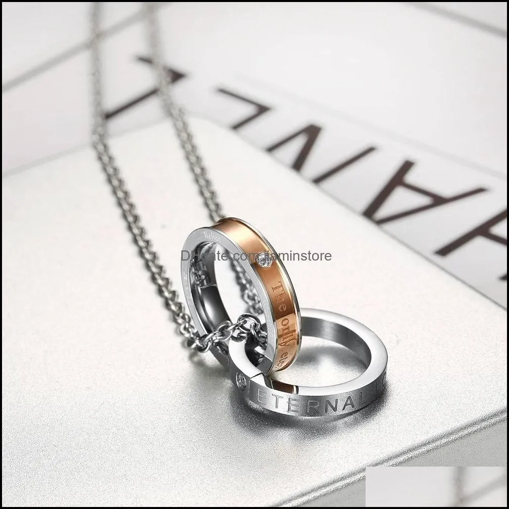 eternal love buckle ring couples pendant necklace titanium steel personality hip hop fashion jewelry gift