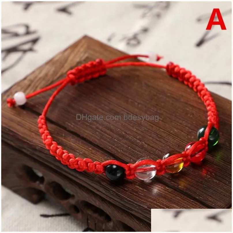 strand chinese style multicolor handwoven rope bracelet with 5 colors glass beads for women summer beach jewelry accessories