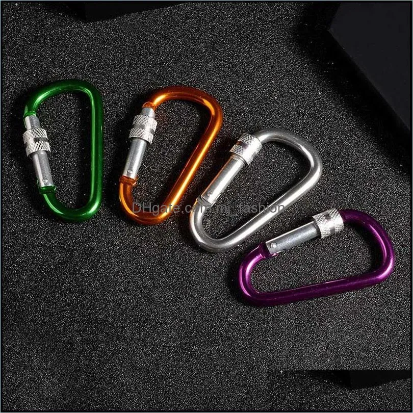 colorful aluminum key rings climbing button with lock carabiner keychain hanging hook camping bag carabiners buckle dhs