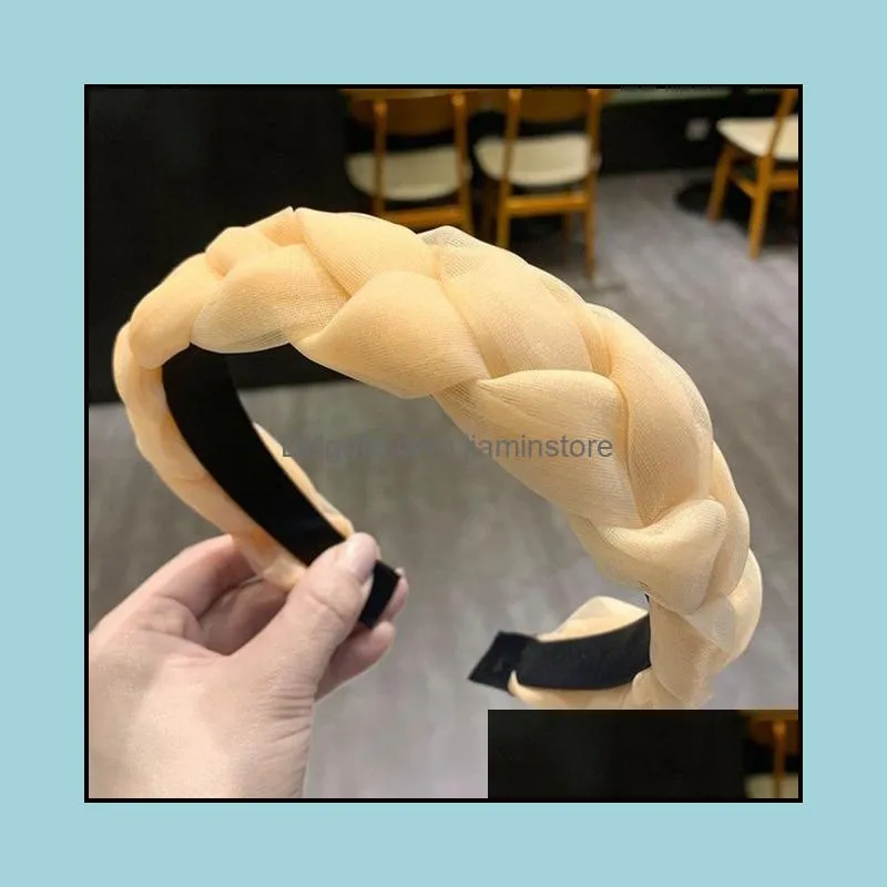 solid color plastic headband for women girls twist braid hairband retro widebrimmed hair hoop side knotted hair accessories