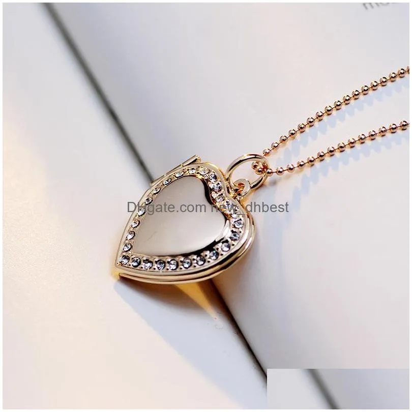 fashion jewelry diy openable locket p o box pendant necklace rhinstone heart floating locket necklaces