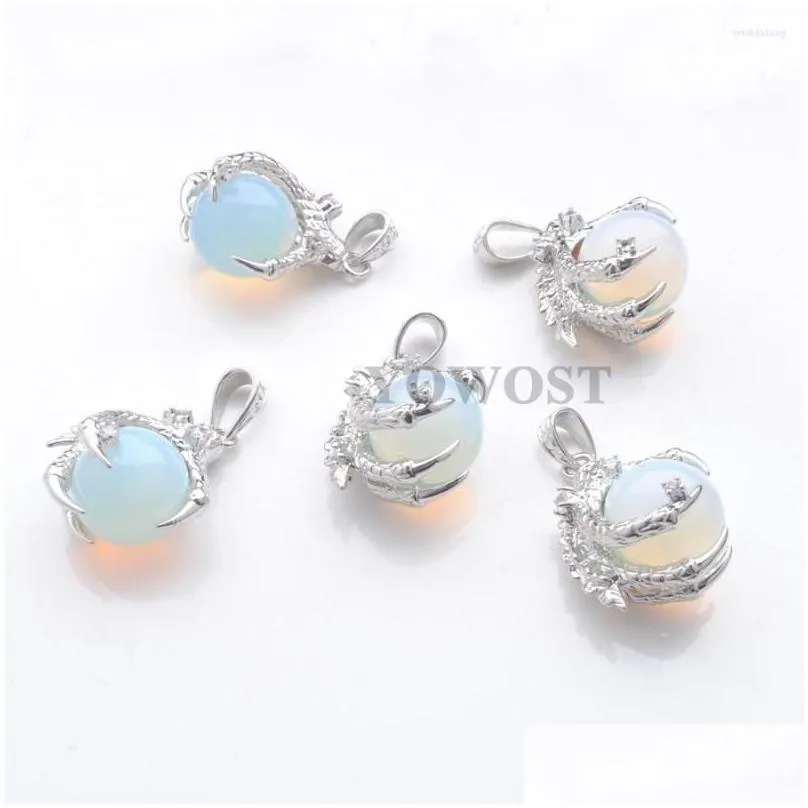 pendant necklaces 5pcs/lot natural stone opal pendants round ball bead dragon claw crystal reiki chakra women dangle gift in3105