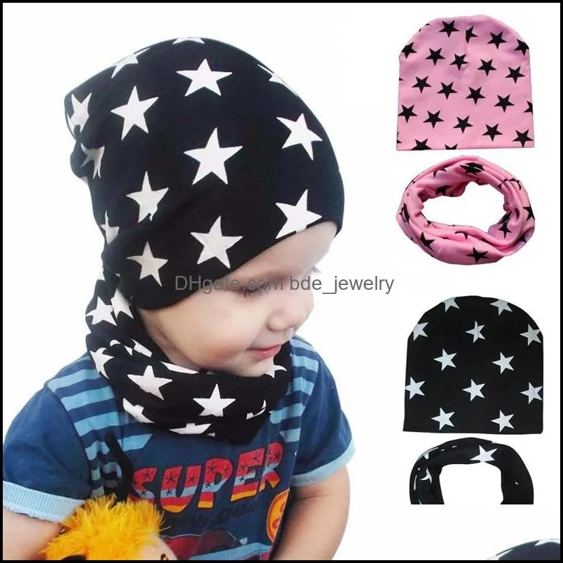 baby hat scarf set solid color cap for boys girls cotton children beanie star printed kids caps scarves winter spring 3pcs