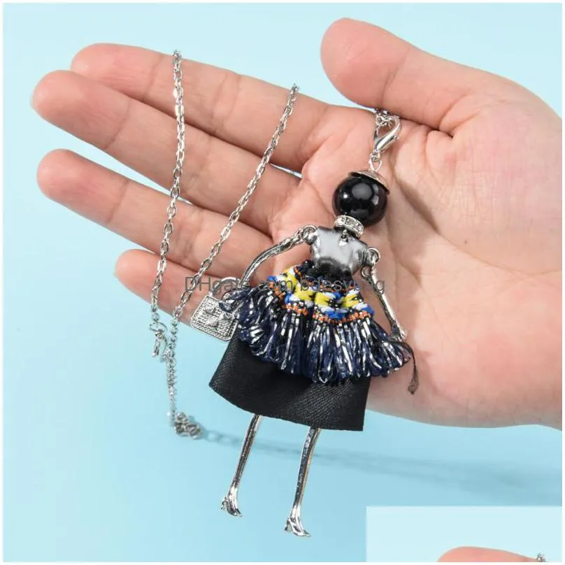 pendant necklaces puppet necklace for women metal alloy dancing girl doll pearl long sweater chain fashion jewelry