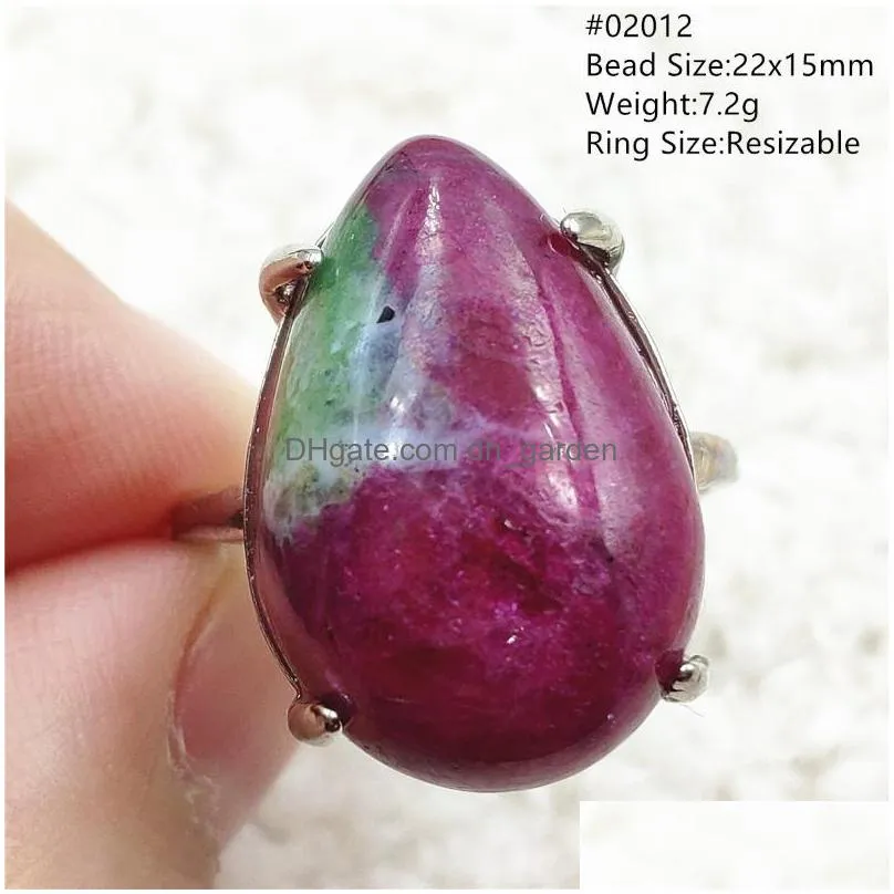 cluster rings genuine natural ruby zoisite red green adjustable ring 22x15mm rare 925 sterling silver water drop