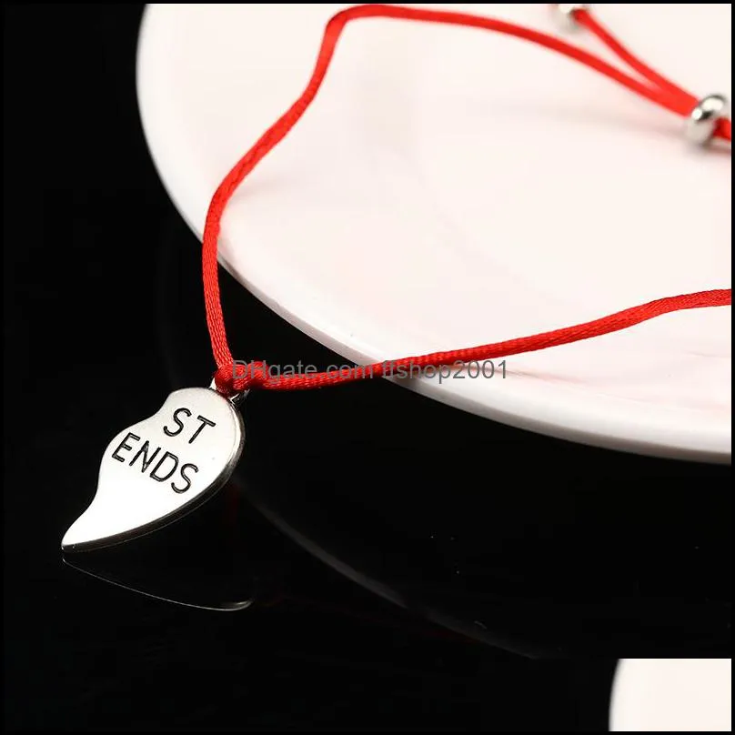  stainless steel friend heart bracelet with card 2 pcs /set handmade black red rope chain charm friendship bracelets for women