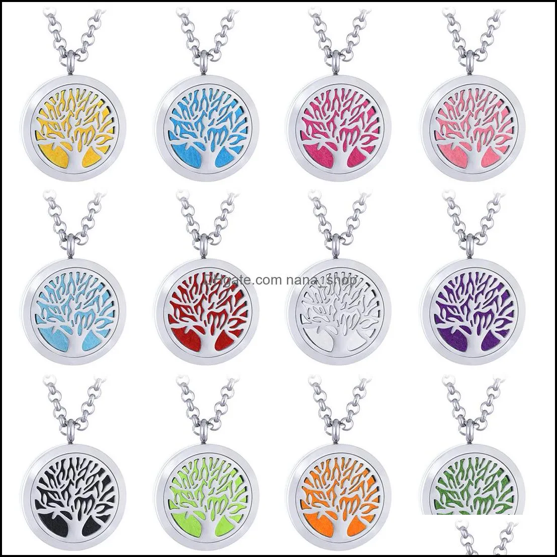 high quality aromatherapy essential oil diffuser pendant necklaces stainless steel chain tree of life floating locket necklace for