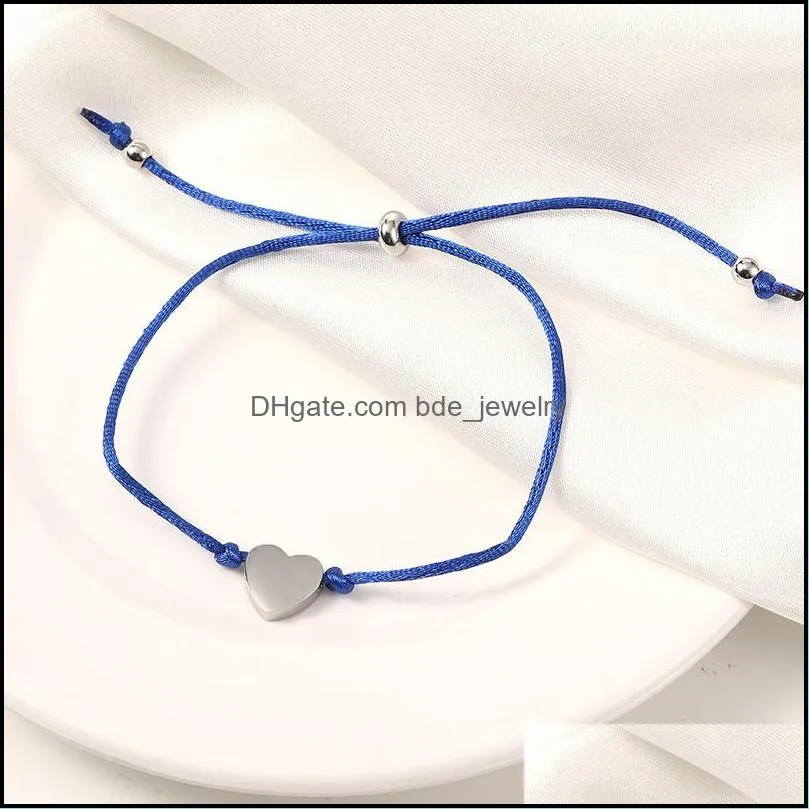 stainless steel love heart charm bracelets make a wish card for women men handmade string rope wrap bangle fashion friendship jewelry