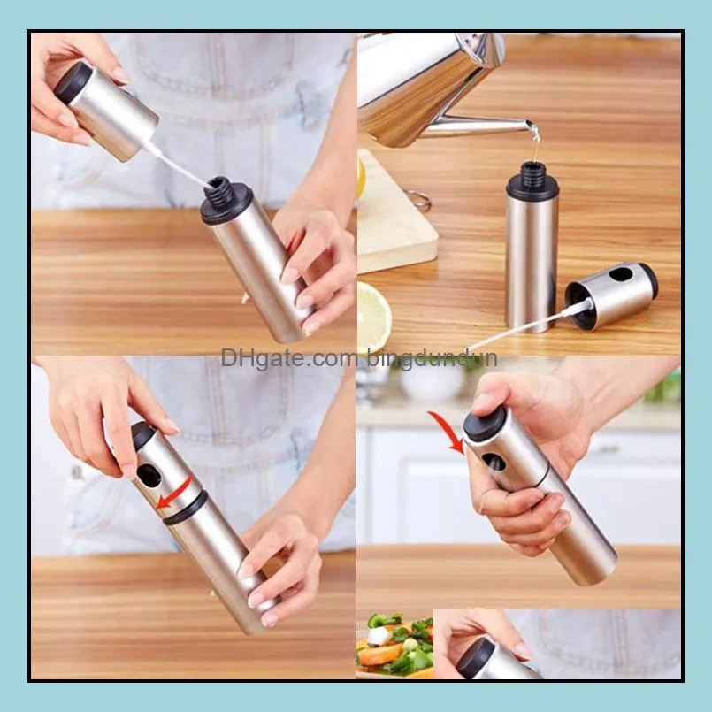 silver stainless steel oil sprayer olive pump spraying oil bottle sprayer can jar pot tool can pot oil sprayer dhs sn329