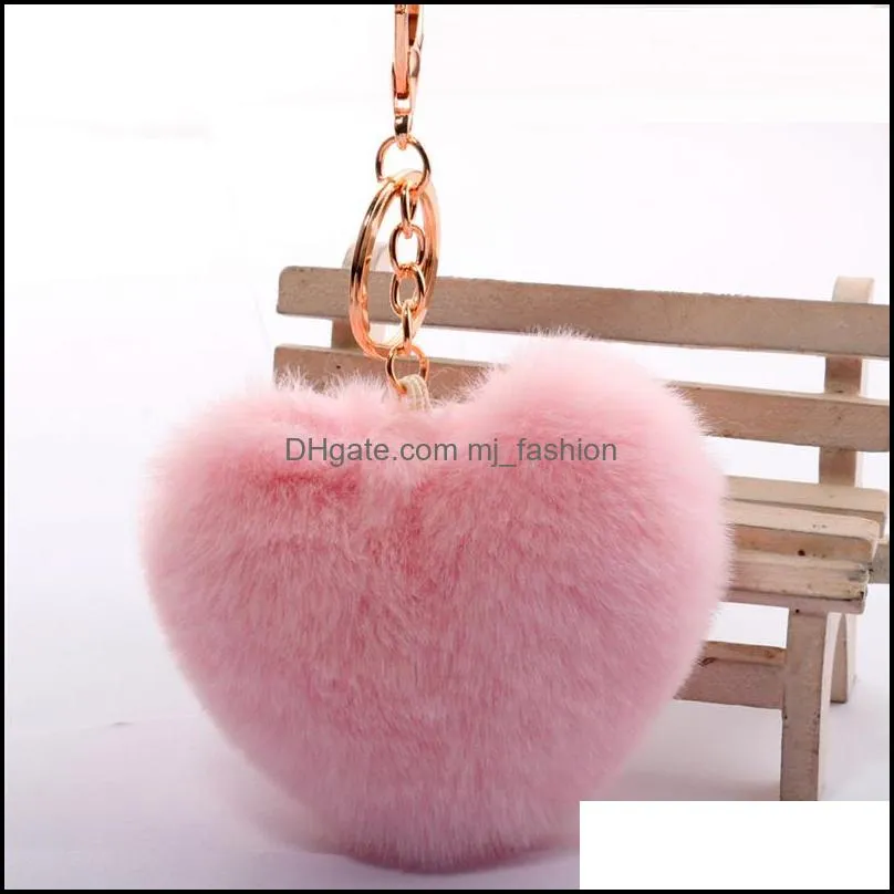 heart pompoms key rings rainbow plush balls keychains pendant for women fashion car bag accessories keyfobs holder p285fa