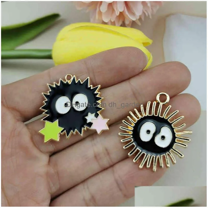 10pcs/pack cartoon black briquettes charms dangle big eyes golden tone metal earring pendants diy fashion jewelry accessory