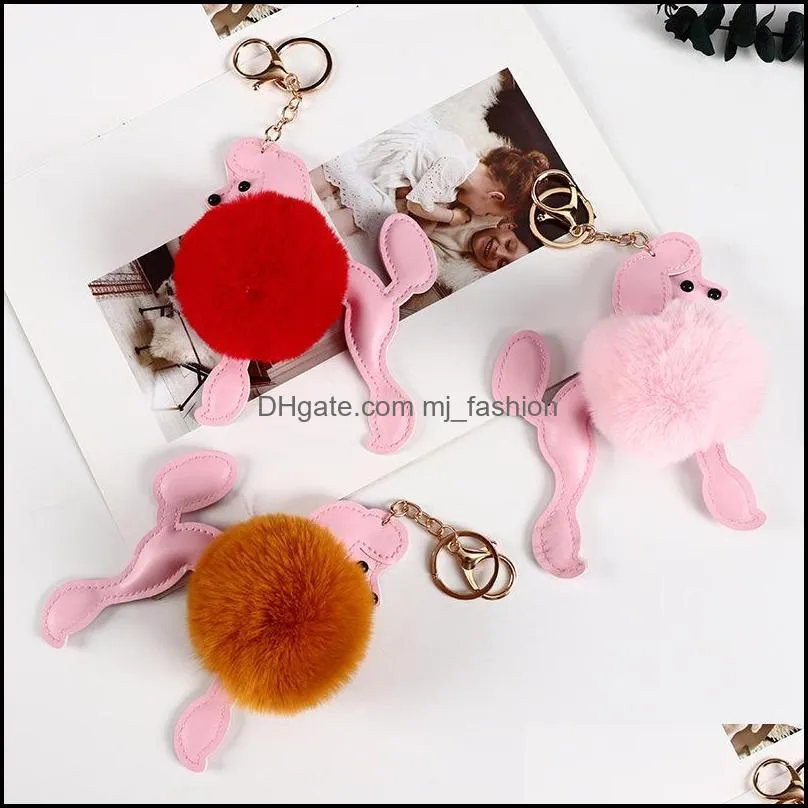 faux fur pompom key rings cute puffball keychain animal leather dog keyring handbag pendants purse keyfobs holder p382fa