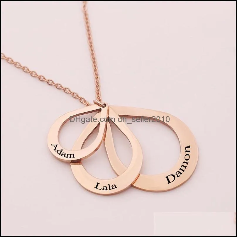 fashion custom stainless steel personality name water drop necklace for women long chain jewelry pendant necklaces 3654 q2