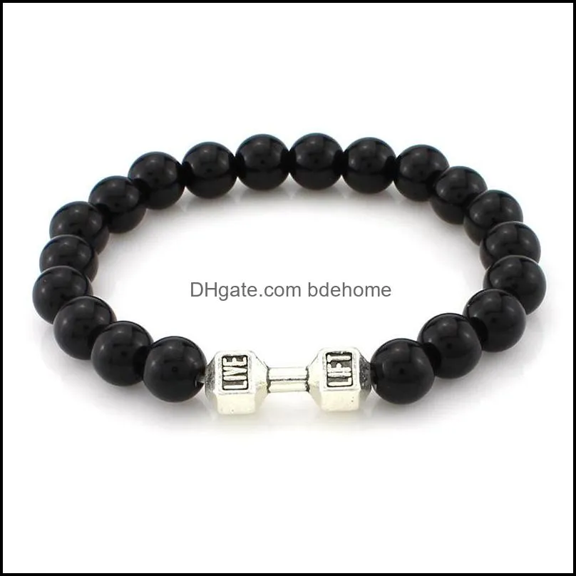 natural aromatherapy lava stone bracelets women yoga beads bangle men fitness dumbbell bracelet fashion jewelry dhs b337s