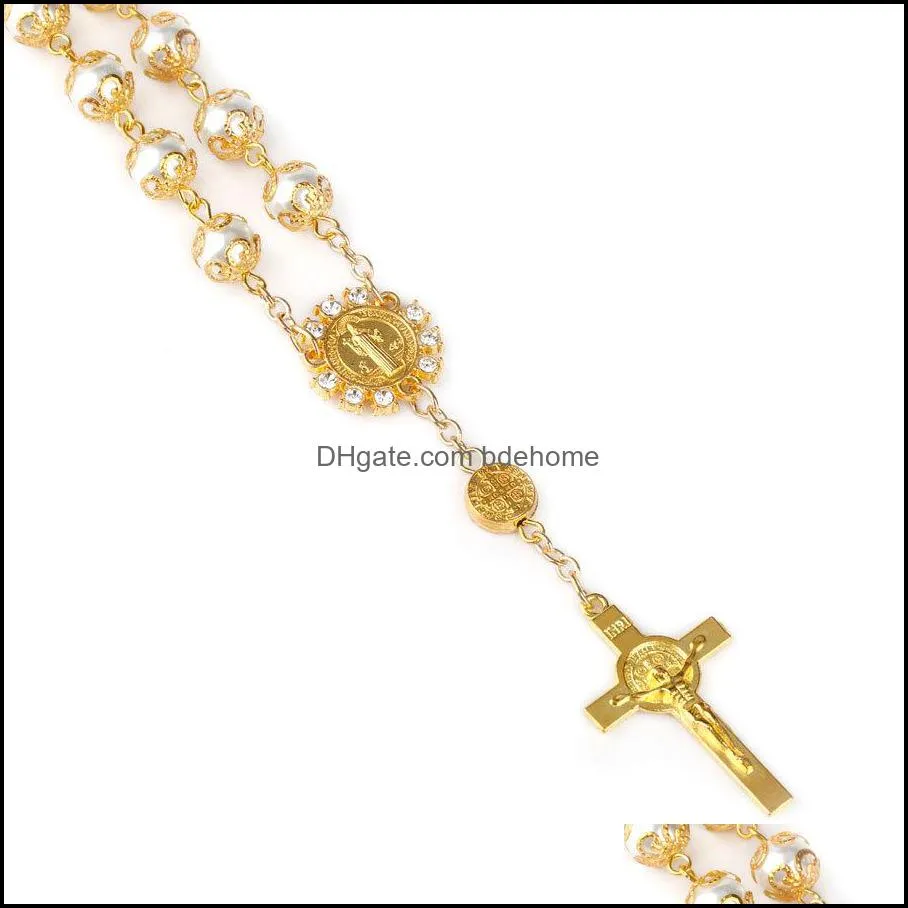 white pearls pendant bracelet charm jewelry men jesus religious rosary bracelets with cross bangle women gifts dhs q220fza