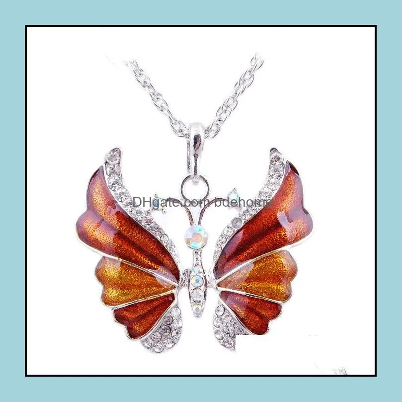 fashion crystal butterfly pendant necklaces for women animal shape silver sweater chain female luxury jewelry gift