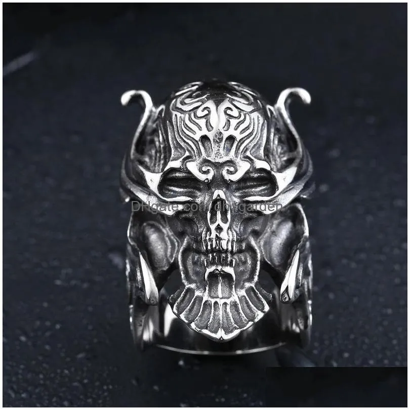 cluster rings stainless steel huge war skull ring garojapan skeleton biker jewelry for man