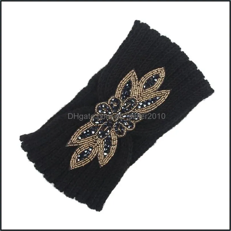 hair clips barrettes women sequin knitted hairband flower rhinestone beaded ear warmer wide head wrap 1923 t2