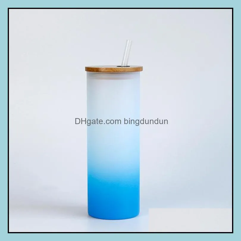 blank sublimation glass tumbler 18oz frosted gradient color skinny cups with bamboo lids summer party office home drinks mug rra12570