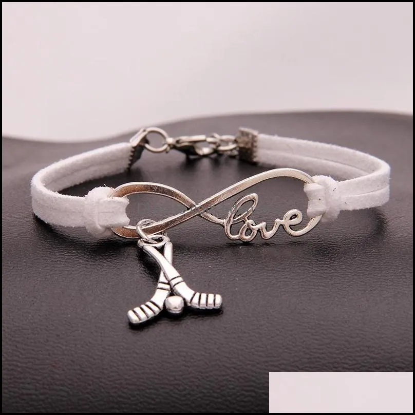 hockey sports charm bracelet vintage infinity love velvet rope wrap lobster bangle wristband for women men s fashion jewelry gift
