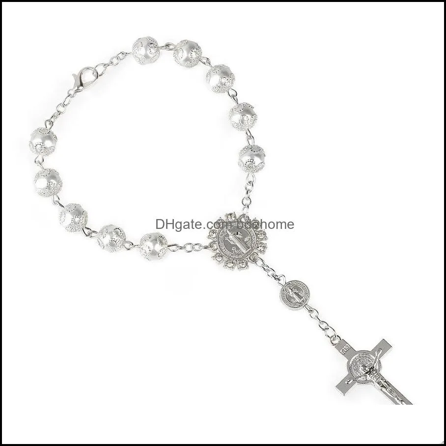 classic religious rosary bracelet jewelry charm jesus cross pendants bangle for women imitation pearls prayer bracelets q220fza