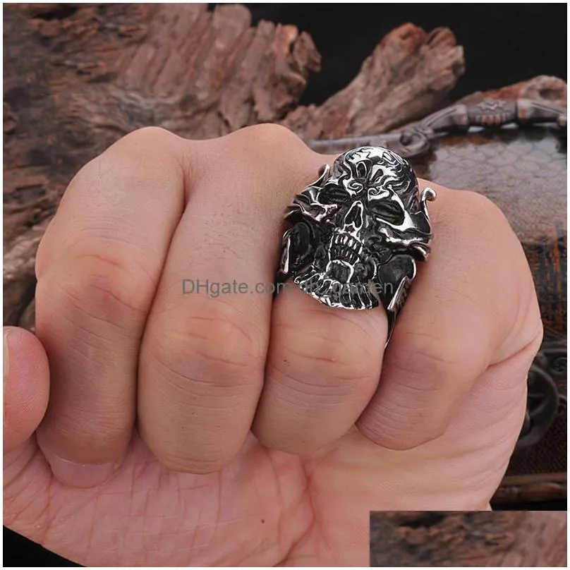 cluster rings stainless steel huge war skull ring garojapan skeleton biker jewelry for man