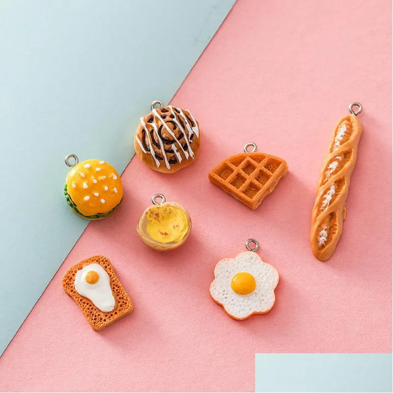 10pcs hamburger egg tart cake resin charms for jewelry findings simulated food pendant diy earing keychain accessory p154
