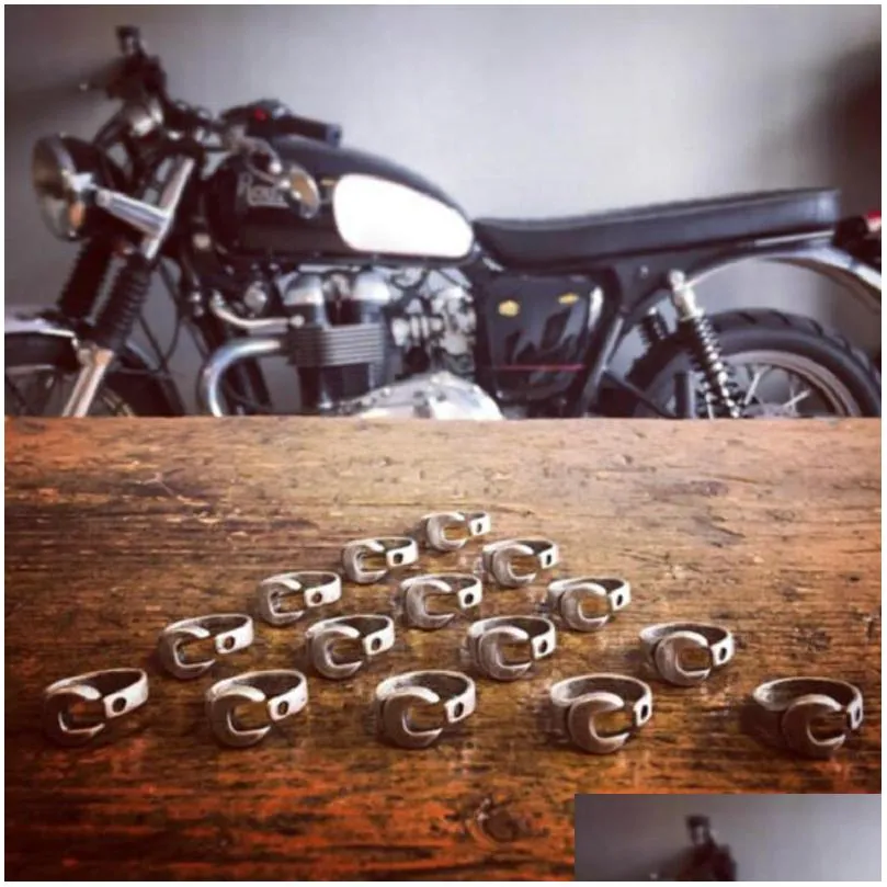 cluster rings hiphop/rock antique ring stainless steel wrench for men biker mechanic jewelry