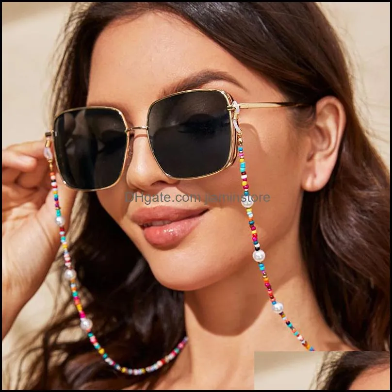 boho colorful glass beaded antilost glasses sunglasses eyeglass chains mask lanyard holder neck cord pearls eyewear accessories